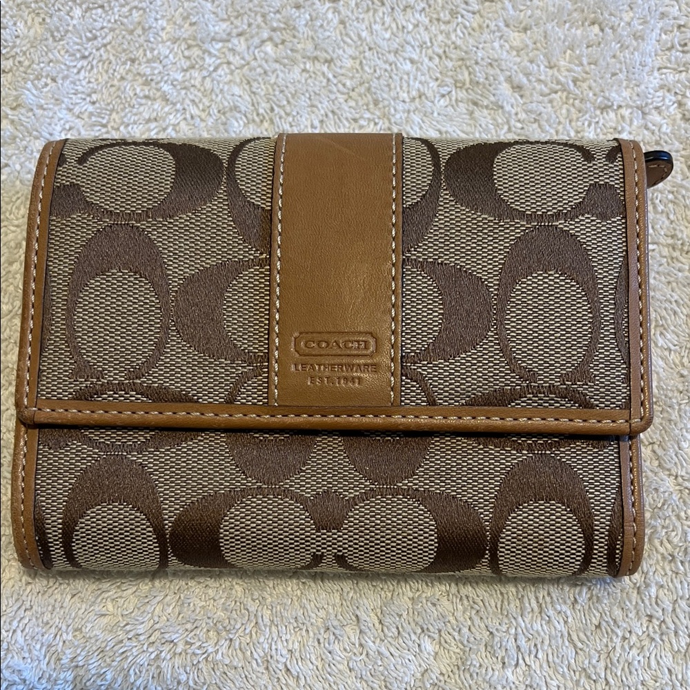 Coach Signature Brown and Tan Wallet
